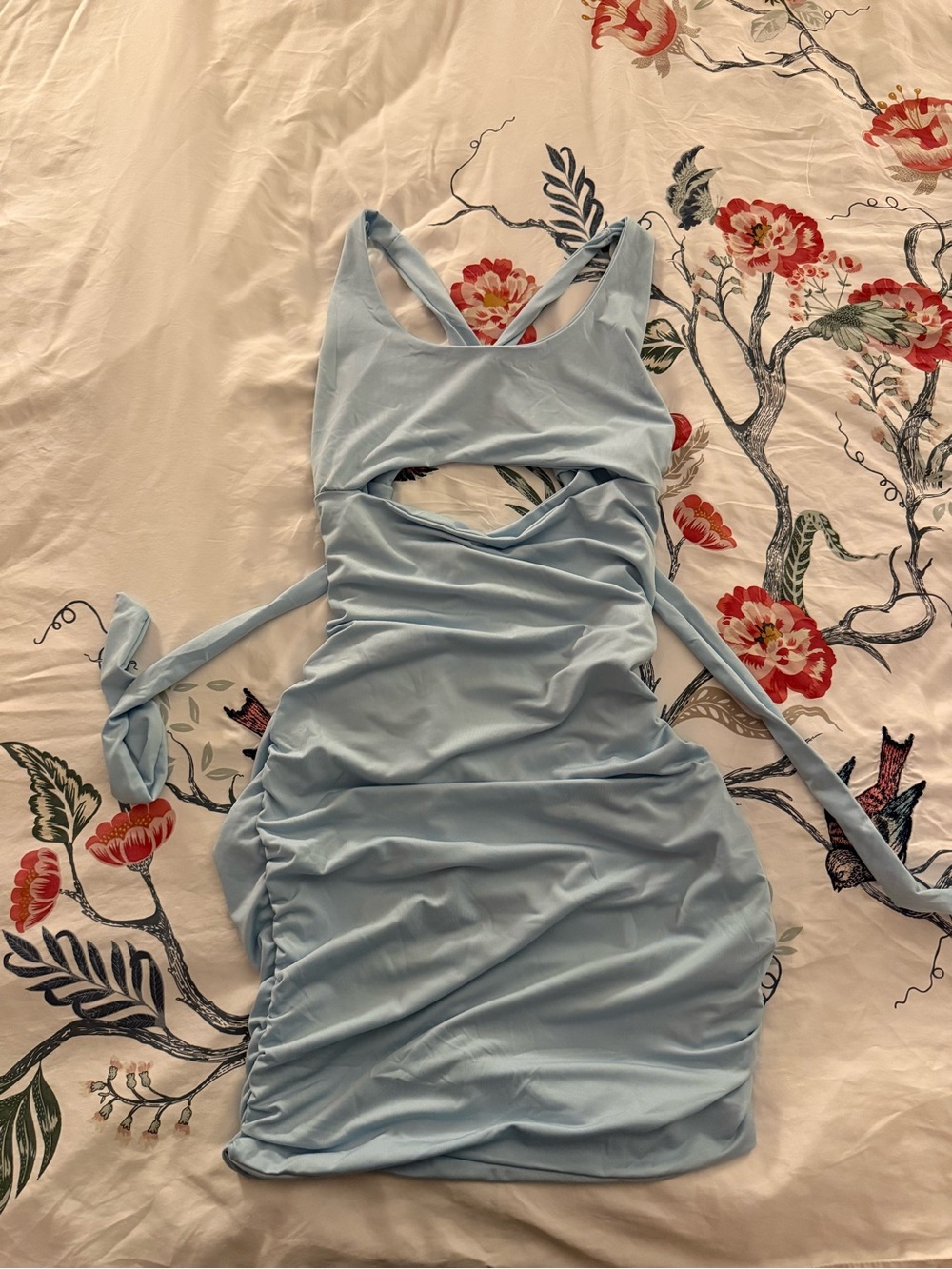 Light Blue Ruched Cutout Bodycon Dress - Women
